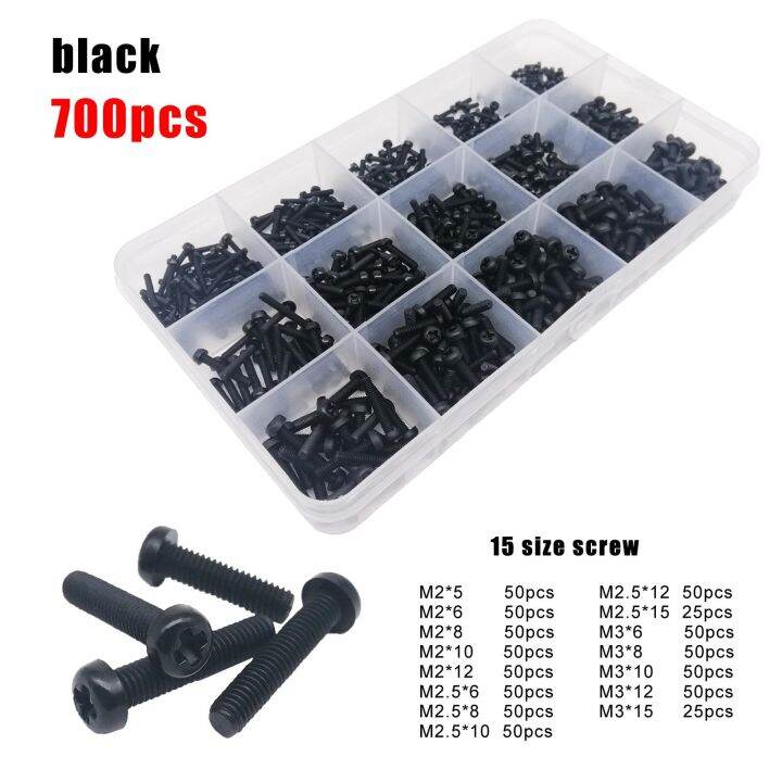 300-700-1160pcs-m2-m2-5-m3-m4-black-white-nylon-plastic-insulating-cross-phillips-pan-round-head-bolt-screw-nut-set-mix-kit-box