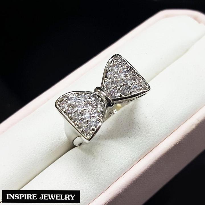 inspire-jewelry-แหวนรูปโบว์-เพชร-หุ้มทองคำขาว-size8-พร้อมถุงกำมะหยี่