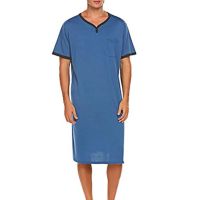 [Xiaoli clothing] Men Sleep Robes แขนสั้น O คอกระเป๋า Nightdress นุ่มหลวมเข่าความยาว Nightgown Homewear Mens เสื้อคลุมอาบน้ำ Dressing Gown