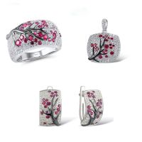 【CW】 925 Sterling Jewelry Sets for Leaves Branch Necklace Ring Earrings Female