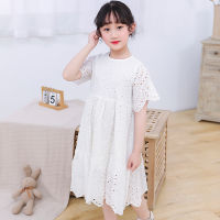 Elegant White Lace Hollow Out Dress for Wedding Party Girls Princess Party Frocks Communion Pageant Vestidos Age 8 10 12 14