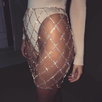 Fashion Women Rhinestone Sequin Crystal Skirt Hollow Out Wrap Sequined Beach Chain Cover Up Swimwear Skirt Mesh Skir