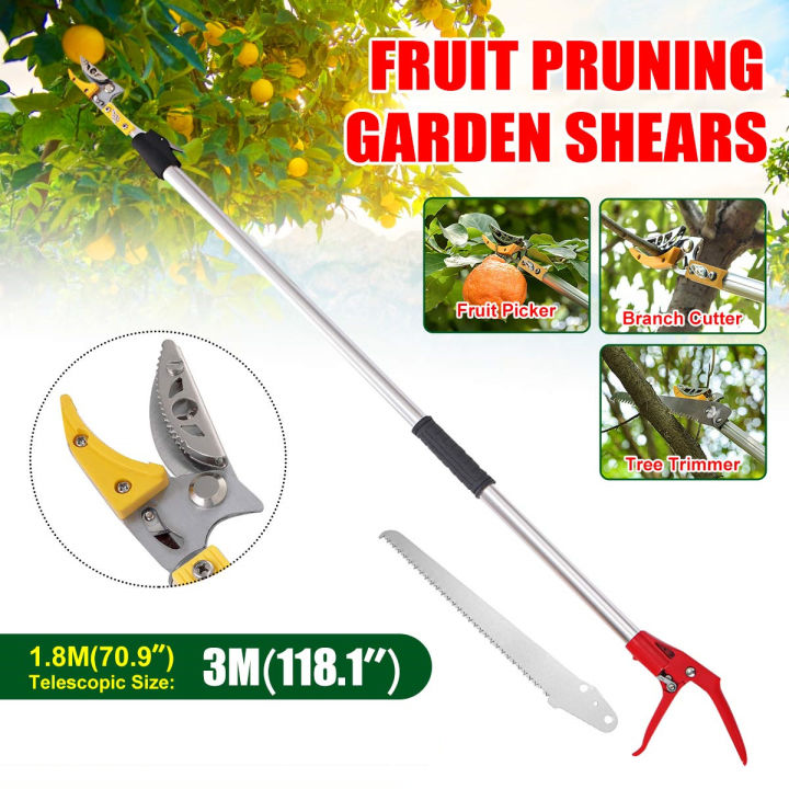 gregory-กรรไกรตัดหนีบ-กรรไกรตัดหนีบผลไม้ด้ามยาว-กรรไกรยาว-3-เมตร-เมื่อสไลด์เก็บ-ยาว1-8-เมตร-แถมฟรีใบเลื่ยสำหรับตัดกิ่งไม้ใหญ่-1-8m-3m-garden-tree-pruning-shears-high-branch-pruning-tool-long-reach-pru