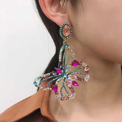 ต่างหูผู้หญิงต่างหูเท่ๆต่างหูเพชรหลากสีสไตล์บาร็อคสไตล์ยุโรปและอเมริกาสไตล์บาร็อคEuropean and American Baroque style exaggerated personality butterfly colored diamond earrings