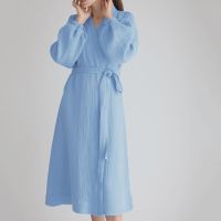 Solid Color Pajamas Womens Robes Puff Sleeve Bathrobe Womens Cotton Robe Womens Household Clothes Spring Casual Clothes