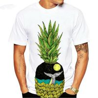 New Montage Painting T-shirt Whale Tail And Pineapple 2018 Men Cotton Fitness White T Shirt Cartoon Novelty Designer Shop