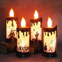 [VIVI decorations] ฮาโลวีน Flameless แสงเทียนถ่านไฟฉายโคมไฟฟักทองผีเทศกาลสยองขวัญ Led อิเล็กทรอนิกส์แสงเทียนอุปกรณ์ประกอบฉากตกแต่ง