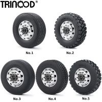 TRINOOD 2PCS Tamiya Wheel Tires Set Front Wheel Hub Rims Rubber Tyres for 1/14th RC Tractor Trucks Trailer Upgrade Parts