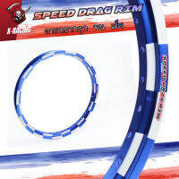 วงล้ออลูมิเนียม SPEED DRAG 1.4-17 วงล้อขอบยก17 ทรงเอ ลายหมากรุก สีน้ำเงิน สีสด หนา แข็ง ลิขสิทธิ์แท้ อะไหล่แต่งมอไซ ( ราคาต่อ 1คู่ )