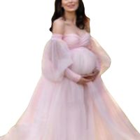 Strapless Baby Shower Evening Gown Sexy Pregnant Women Pregnancy Photography Clothes Pink Cute Maternity Dresses For Photo Shoot