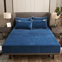 Bonenjoy Flannel Bed Sheet with Elasitc for Winter Soft Warm Blue Color Mattress Covers King Size Coral Fleece Bed Cover180x200