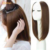 MEIFAN Synthetic Long Straight U-Shaped Half Head Wig for Women Black Brown Clips in Hair Extension Natural Fake Hairpieces Hand Tool Parts Accessorie