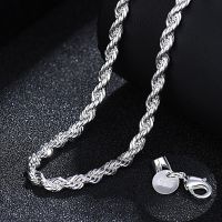 【cc】۞  New 925 Sterling 4MM Men chain Male Twisted Rope Necklace Fashion Jewelry