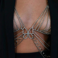 เซ็กซี่ผีเสื้อสายรัดหน้าอกหลายชั้นผู้หญิงไนท์คลับ Rhinestone Body Chain เครื่องประดับชุดบิกินี่อุปกรณ์เสริม Party