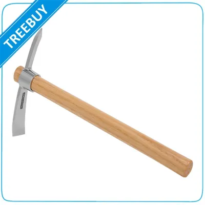 Outdoor Camping Multifunctional Pickaxe Hoe Heavy Duty Stainless Steel Pick Axe Hand Hoe with Wooden Handle