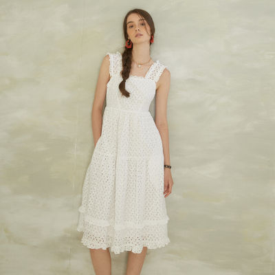 ( พร้อมส่ง ) NEW Perana : เดรสลูกไม้ Amy Maxi Dress สีขาว Off-White ซับในสีขาว