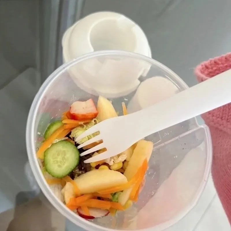 Salad Cup With Fork For Breakfast, Oatmeal Cereal Nuts Yogurt