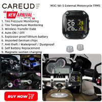 CAREUD M3C-WI-S จักรยานยนต์ไร้สายจอแสดงผล TPMS LCD ยางรถจักรยานยนต์เครื่องวัดความดันลมยางความดันพร้อมเซ็นเซอร์ภายนอก2ตัวสำหรับยามาฮ่าเคทีเอ็มฮอนด้าคาวาซากิ Suzuki