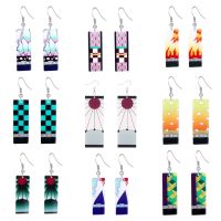 【DT】hot！ Hot Anime Earrings for Demon Slayer Tanjiro Nezuko Props Jewelry Accessores Double-sided Fans