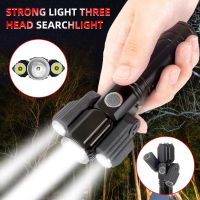 Multi-function Strong Light Three-head Flashlight Four-speed Lighting Mode Searchlight Usb Telescopic Focusing Flashlight Rechargeable  Flashlights