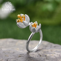 Lotus Fun Real 925 Sterling Silver Natural Handmade Designer Fine Jewelry Adjustable Fresh Blooming Flower Rings for Women