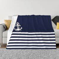 Navigation Navigation Navigation Stripe และ White Anchor Blanket หน้าแรกห้องนอนผ้าปูที่นอนขนสัตว์ผ้าห่มนุ่มอเนกประสงค์