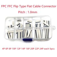 50pcs/boxed 4P 6P 8P 10P 12P 14P 16P 20P 22P 24P 1.0mm Pitch Flip Type Under Clamshell Socket FPC FFC Flat Cable Connector Kits