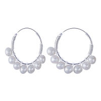 Silver thai    925 Sterling Silver Freash water pearl hand made  Hoop earrring ,925   เครื่องประดับเงินแท้ตุ้มหูแบบห่วงห้อยด้วยไข่มุก