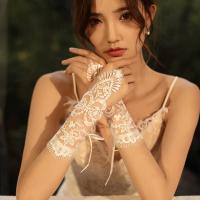 ▤ Cheap Short Lace Bride Bridal Gloves Wedding Gloves with Sequins Wedding Accessories Fingerless Eblow Length Gloves