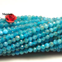 Mamiam ธรรมชาติสีฟ้า Apatite เหลี่ยมเพชรพลอยรอบลูกปัด3มิลลิเมตรเรียบหลวมหิน Diy สร้อยข้อมือสร้อยคอเครื่องประดับทำพลอยของขวัญการออกแบบ