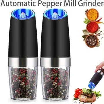 Homgeek Portable Automatic Electric Gravity Pepper Grinder Blue LED Light  Salt Mill Muller BPA Free Kitchen Seasoning Grinding Tool Black