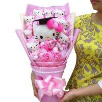 ช่อ Topi Wisuda สุด Sanrio Hello Kitty สำหรับตุ๊กตาหมวกรับปริญญา Boneka Mainan สุดน่ารักช่อโฟมดอกกุหลาบของขวัญสำเร็จการศึกษา