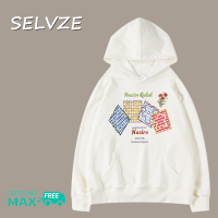 SELVZE เสื้อสเวตเตอร์มีฮู้ดสำหรับผู้หญิงลายจิ๊กซอว์โอเวอร์ไซส์ฤดูใบไม้ร่วง