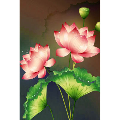 30X40ซม.ภาพวาดดอกไม้เพชรเพชร5DเจาะดอกบัวสีชมพูภาพวาดDIYภาพเต็มชุดอุปกรณ์ทรงกลมเครื่องประดับ