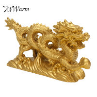 KiWarm Classic 6.3" Chinese Geomancy Gold Dragon Figurine Statue Ornaments for Luck and Success Decoration Home Craft