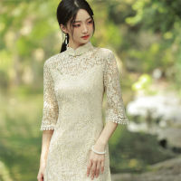 2022 Double-Layer Aodai Mid-Length Cheongsam ชุดวรรณกรรม Retro ปรับปรุงสาว Cheongsam Young