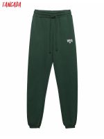 Tangada 2021 Women Dark Green Pants Cargo Strethy Waist Pants Trousers Joggers Female Sweatpants 6H24