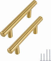 Haliwu 30 Pack/Gold Cabinet Pulls, Brushed Brass Cabinet Pulls Cabinet Handles Gold Dresser Drawer Pulls Stainless Steel Kitchen Hardware Gold Pull 3 Inch Hole Center 30 3 inch hole center