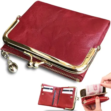 Women Leather Wallet RFID Blocking Zipper Pocket Bifold Coin Purse and Kiss Lock Coffee