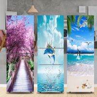 28 Styles For Choice Beach Scenery Refrigerator Sticker Peel &amp; Stick Waterproof Double Door Freezer Cupboard Decor Art Mural Wall Stickers Decals