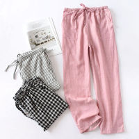 Summer Cotton Pajamas Pants For Women Plaid Soft Sleeping Clothes Female Casual Loose Comfort Pyjamas Vintage Long Sleep Bottoms