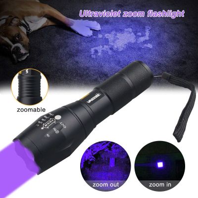 395nm UV Flashlight Zoomable Violet Ultraviolet Scorpion Invisible Light LED Torch for Pets Stain Hunting Marker Use 18650 Rechargeable Flashlights