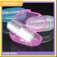 KUANGQIAN แปรงสีฟันขนนุ่มอุปกรณ์สุนัข2ชิ้น,แปรงสีฟันกล่องเก็บของ PP ใส่ทำความสะอาดฟัน Sikat Gigi Anjing สำหรับสัตว์เลี้ยง