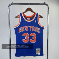 【Mitchell&amp;Ness】Mens New Original NBA New York Knicks #33 Patrick Ewing Vintage Jersey Heat-pressed Hardwood Classic Swingman Jerseys Blue