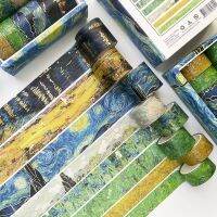 8ชิ้นชุดกระดาษฟอยล์ Washi Van Gogh ภาพวาดสีน้ำมันเทปมาส์คหน้าท้องฟ้าเต็มไปด้วยดวงดาวตกแต่งงานฝีมือ DIY สำหรับสมุดติดรูป