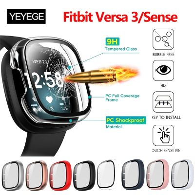 Ultra-Thin Glass Screen Protector For Fitbit Versa 3 Cover Tempered Glass Case For Fitbit Versa 3/Sense All-Around Bumper Shell Cases Cases