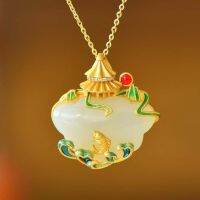 New in silver inlaid natural Hotan jade necklaces Chinese style vintage ruyi pendant exquisite jewelry for women gift