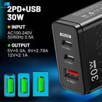 อะแดปเตอร์เครื่องชาร์จติดผนัง USB ส่งกำลังที่ชาร์จเร็ว PD 3พอร์ต30W USB PD สำหรับชาร์จโทรศัพท์มือถืออย่างรวดเร็ว