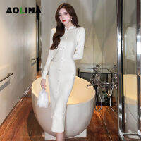 AOLINA ฤดูใบไม้ร่วงและฤดูหนาวอารมณ์ Slim Girl Undercoat ใหม่จีนคนดัง Pan ปุ่ม Slim ชุดถัก