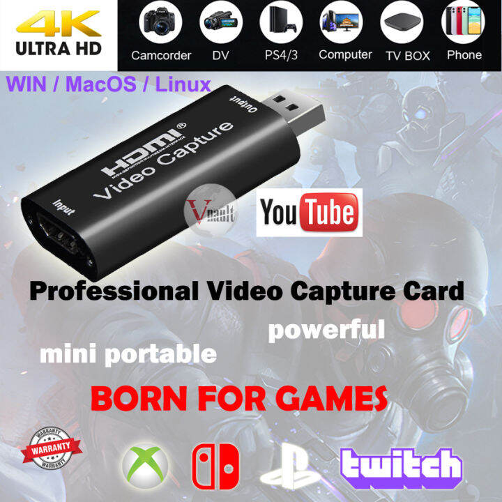 USB 2.0 Video Capture Card 4K HDMI-compatible Video Grabber Live Streaming  Box Recording for PS4 XBOX Phone Game DVD HD Camera